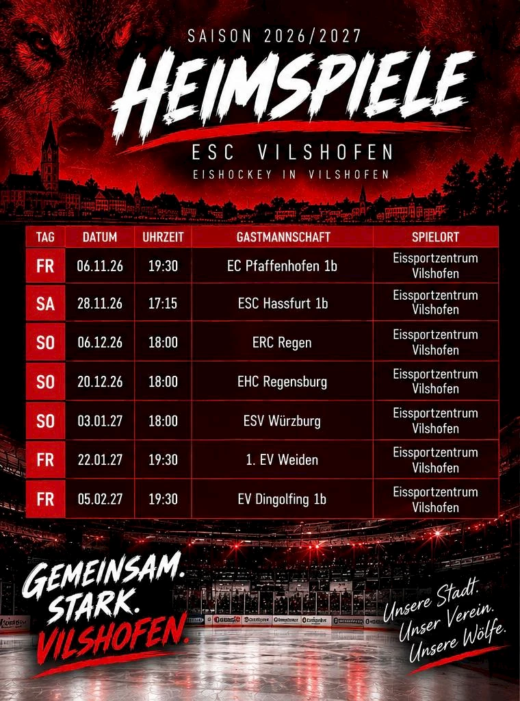 Plakat mit den Heimspielen der Saison 2026/2027